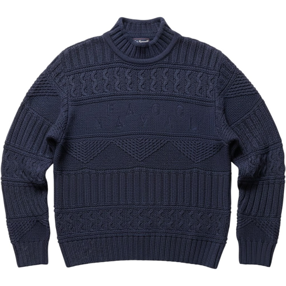 Faconnable Cable Knit Sweater M Navy Blue Mock Neck Cotton Preppy Luxury